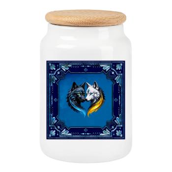 Têtes de loup majestueuses. - Boîte à biscuits avec couvercle en bois - blanc - Devant