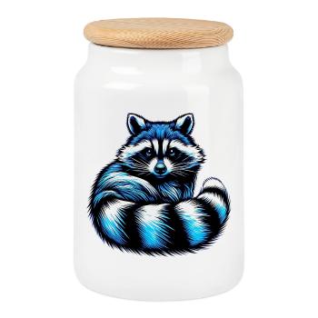 Waschbär - Keksdose mit Holzdeckel - Weiß - Vorne