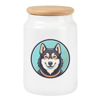 Chukotka traîneau chien race dessin animé Kawaii Clipart animal de compagnie - Boîte à biscuits avec couvercle en bois - blanc - Devant
