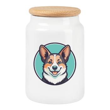 Corgi Dog Breed Cartoon Kawaii Clipart Animal Pet - Cookie Jar with Wooden Lid - white - Front