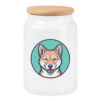Dingo Hund Rasse Cartoon Kawaii Clipart Tier Haustier - Keksdose mit Holzdeckel - Weiß - Vorne