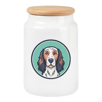 English Setter Dog Breed Cartoon Kawaii Clipart - Cookie Jar with Wooden Lid - white - Front