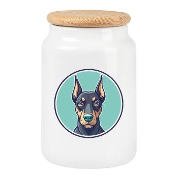 Dobermann Pinscher Hund Rasse Cartoon Kawaii Clipart - Keksdose mit Holzdeckel - Weiß - Vorne