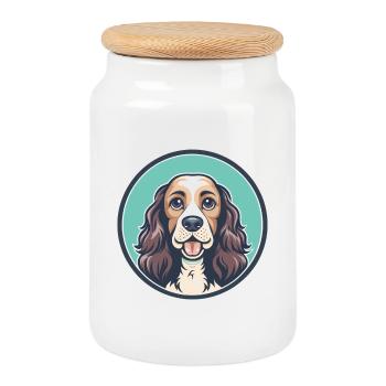 Cocker anglais Spaniel Chien Race Dessin animé Kawaii - Boîte à biscuits avec couvercle en bois - blanc - Devant