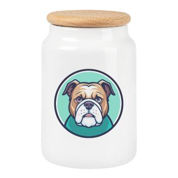 Bouledogue anglais chien race dessin animé Kawaii Clipart - Boîte à biscuits avec couvercle en bois - blanc - Devant