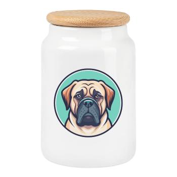 Mastiff anglais chien race dessin animé Kawaii Clipart - Boîte à biscuits avec couvercle en bois - blanc - Devant