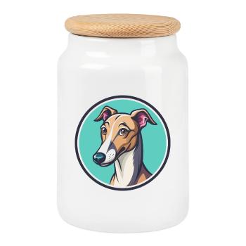 Englische Whippet Hunderasse Cartoon Kawaii Clipart - Keksdose mit Holzdeckel - Weiß - Vorne