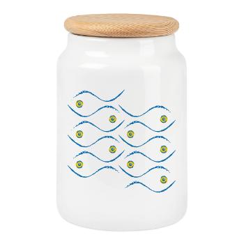 Tessellation de poissons avec un coup de pinceau - Boîte à biscuits avec couvercle en bois - blanc - Devant