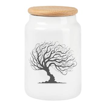 Whimsical Tree of Life - Cookie Jar with Wooden Lid - white - Front