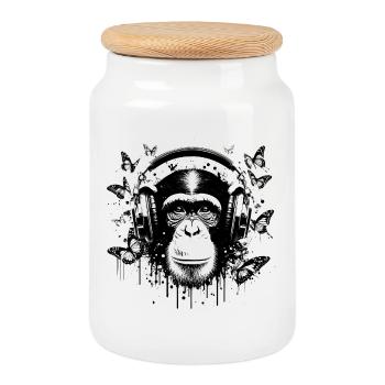 GROOVIN' MONKEY WITH HEADPHONES - Cookie Jar with Wooden Lid - white - Front