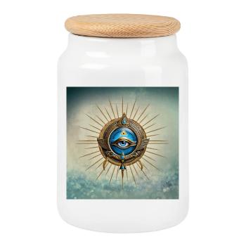 Symbol of the Egyptian All-Seeing Eye - Cookie Jar with Wooden Lid - white - Front
