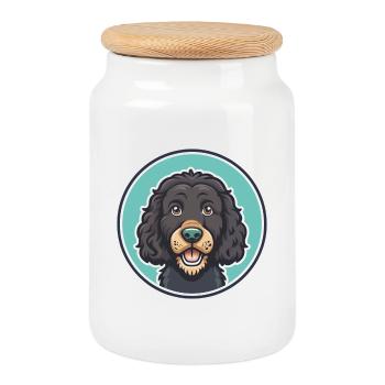Frison Chien d’Eau Race Dessin Animé Kawaii Clipart Animal de compagnie - Boîte à biscuits avec couvercle en bois - blanc - Devant