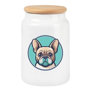 Bouledogue Français Chien Race Dessin animé Kawaii Clipart - Boîte à biscuits avec couvercle en bois - blanc - Devant