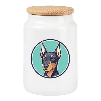 Deutsche Pinscher Hunderasse Cartoon Kawaii Clipart - Keksdose mit Holzdeckel - Weiß - Vorne