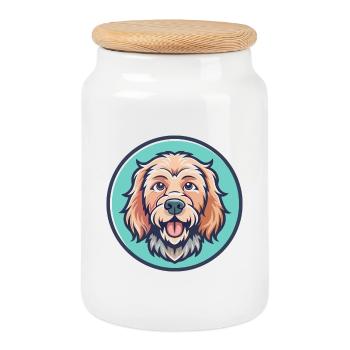 Griffon Fauve De Bretagne Dog Breed Cartoon Kawaii - Cookie Jar with Wooden Lid - white - Front