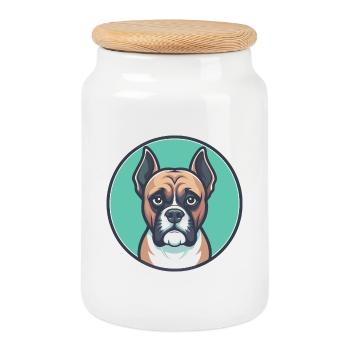 Boxer allemand chien race dessin animé Kawaii Clipart animal de compagnie - Boîte à biscuits avec couvercle en bois - blanc - Devant