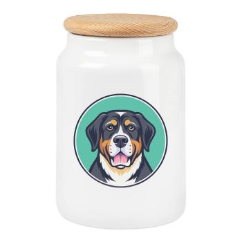 Grand Bouvier Suisse Race Dessin Animé Kawaii - Boîte à biscuits avec couvercle en bois - blanc - Devant