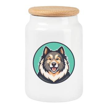 Chien de berger de l’Himalaya Chien Race Dessin animé Kawaii - Boîte à biscuits avec couvercle en bois - blanc - Devant