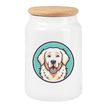 Ungarische Kuvasz Hunderasse Cartoon Kawaii Clipart - Keksdose mit Holzdeckel - Weiß - Vorne