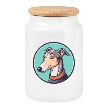 Windhund Hund Rasse Cartoon Kawaii Clipart Tier - Keksdose mit Holzdeckel - Weiß - Vorne