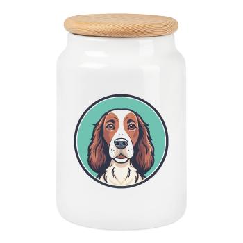 Irish Red And White Setter Dog Breed Funny Cartoon - Cookie Jar with Wooden Lid - white - Front