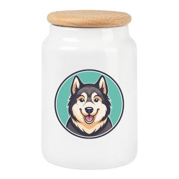 Kamchatka traîneau chien race dessin animé Kawaii Clipart - Boîte à biscuits avec couvercle en bois - blanc - Devant