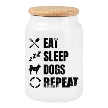 Eat Sleep Dogs Repeat - Cookie Jar with Wooden Lid - white - Front