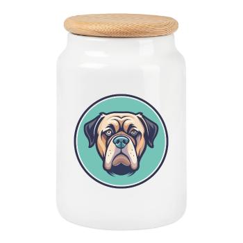 Majorque Mastiff Chien Race Dessin animé Kawaii Clipart - Boîte à biscuits avec couvercle en bois - blanc - Devant