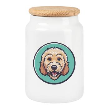 Labradoodle Hund Rasse Lustige Karikatur Kawaii Clipart - Keksdose mit Holzdeckel - Weiß - Vorne