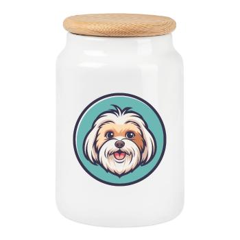 Malteser Hund Rasse Cartoon Figur Kawaii Clipart - Keksdose mit Holzdeckel - Weiß - Vorne