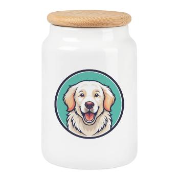 Kuvasz Hongrois Chien Race Dessin Animé Kawaii Clipart - Boîte à biscuits avec couvercle en bois - blanc - Devant
