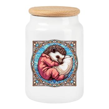 Hedgehog Sleeping Passion Gift - Cookie Jar with Wooden Lid - white - Front