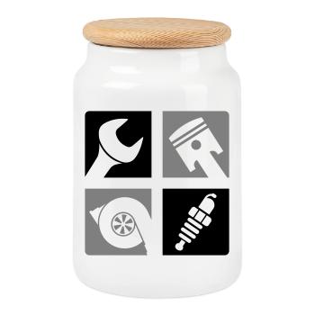 Clé à piston Turbo Bougie d’allumage Emblème - Boîte à biscuits avec couvercle en bois - blanc - Devant