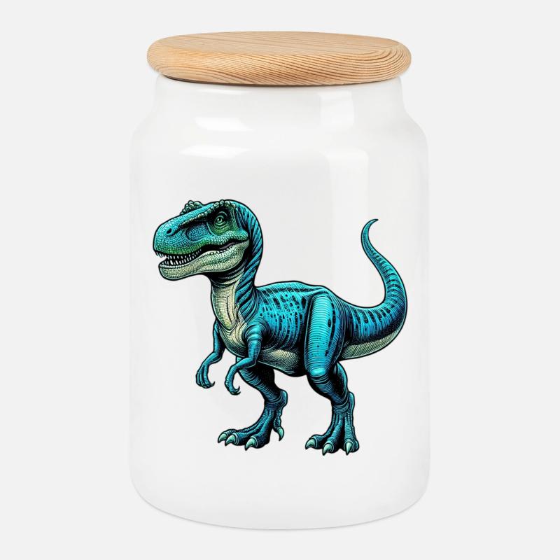 Dinosaurier - Keksdose mit Holzdeckel - Weiß