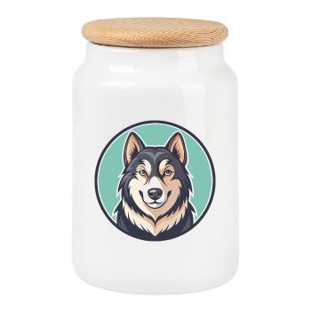 Nenets Troupeau Laika Chien Race Dessin Animé Kawaii Animal de compagnie - Boîte à biscuits avec couvercle en bois - blanc - Devant
