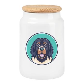 Terre-Neuve Chien Race Dessin animé Kawaii Clipart Animal de compagnie - Boîte à biscuits avec couvercle en bois - blanc - Devant