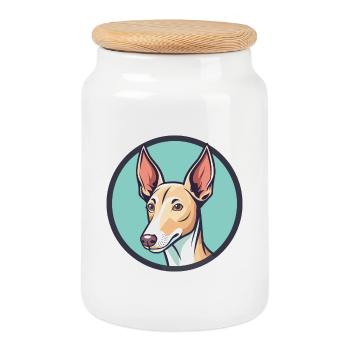 Podenco Ibizenco Hunderasse Cartoon Kawaii Clipart - Keksdose mit Holzdeckel - Weiß - Vorne