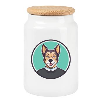 Pasteur Garafiano Race Chien Dessin animé Kawaii Clipart - Boîte à biscuits avec couvercle en bois - blanc - Devant