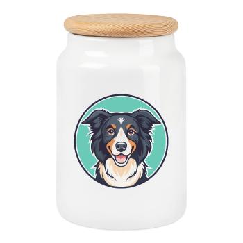 Chien de berger picard, race de chien, dessin animé, Kawaii, Clipart - Boîte à biscuits avec couvercle en bois - blanc - Devant