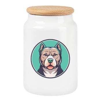 Pitbull Dog Breed Cartoon Character Kawaii Clipart - Cookie Jar with Wooden Lid - white - Front