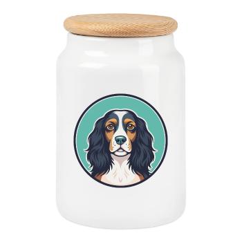 Épagneul picard, race de chien, dessin animé, Kawaii, Clipart - Boîte à biscuits avec couvercle en bois - blanc - Devant