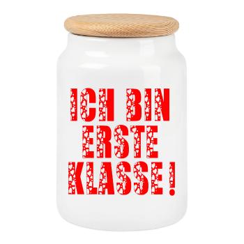 EINSCHULUNG - ICH BIN ERSTE KLASSE - Keksdose mit Holzdeckel - Weiß - Vorne