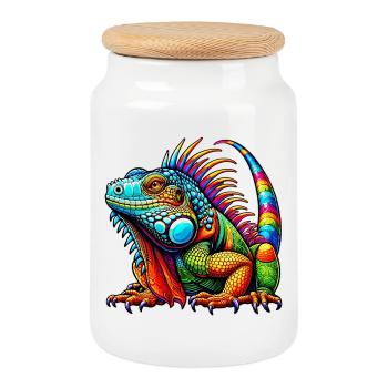Iguana - Cookie Jar with Wooden Lid - white - Front