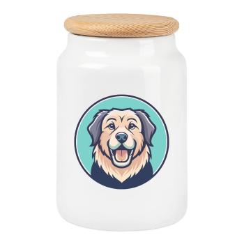 Romanian Mioritic Dog Breed Cartoon Kawaii Clipart - Cookie Jar with Wooden Lid - white - Front