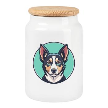 Harlequin russe chien chien race dessin animé Kawaii - Boîte à biscuits avec couvercle en bois - blanc - Devant