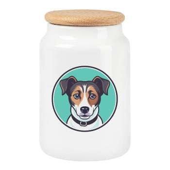 Russell Terrier Chien Race Dessin animé Kawaii Clipart - Boîte à biscuits avec couvercle en bois - blanc - Devant