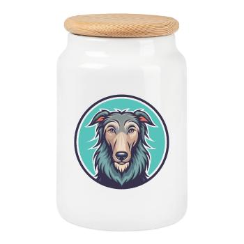 Lévrier écossais race de chien dessin animé Kawaii - Boîte à biscuits avec couvercle en bois - blanc - Devant