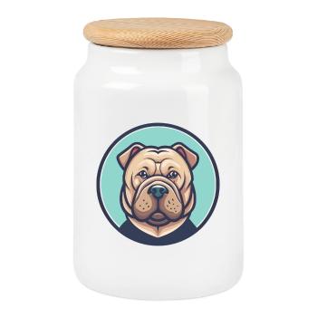 Shar Pei Hunderasse Bunte Karikatur Kawaii Clipart - Keksdose mit Holzdeckel - Weiß - Vorne