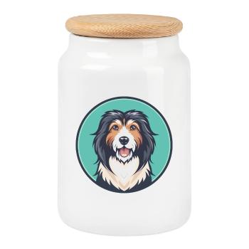 Romanian Sheepdog Dog Breed Cartoon Kawaii Clipart - Cookie Jar with Wooden Lid - white - Front