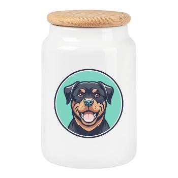 Rottweiler chien race dessin animé Kawaii Clipart Animal - Boîte à biscuits avec couvercle en bois - blanc - Devant